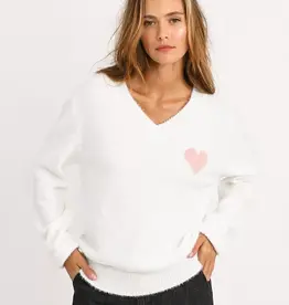 Molly Bracken Suki Fuzzy Heart V-Neck Sweater