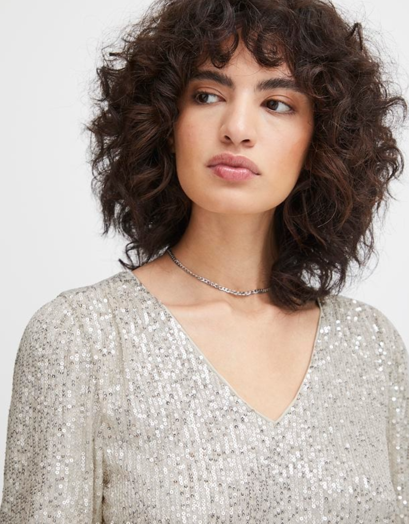 ICHI Fauci Sequin T-Shirt Silver (FINAL SALE)