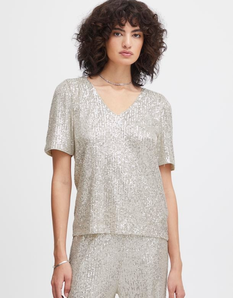 ICHI Fauci Sequin T-Shirt Silver (FINAL SALE)