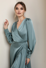 Soieblu Lesa Long Sleeve Satin Maxi in Deep Sage