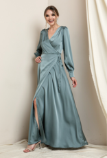 Soieblu Lesa Long Sleeve Satin Maxi in Deep Sage