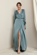 Soieblu Lesa Long Sleeve Satin Maxi in Deep Sage