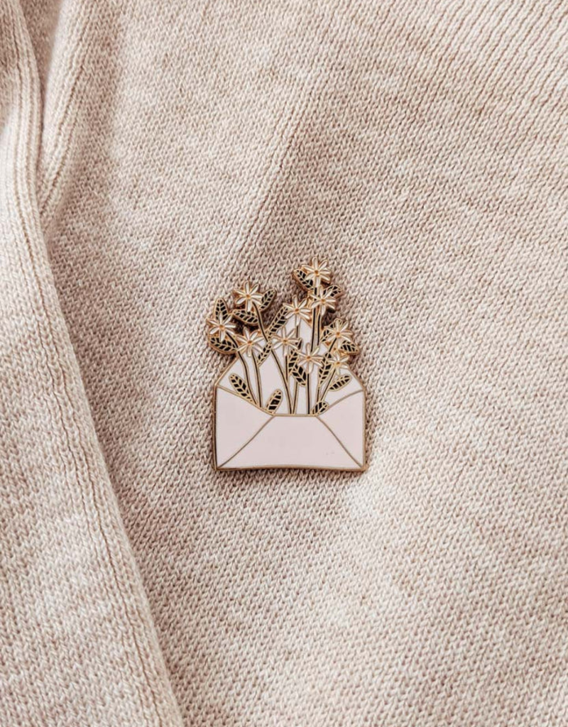 Mimi And August Letter Full Of Flowers Enamel Pin