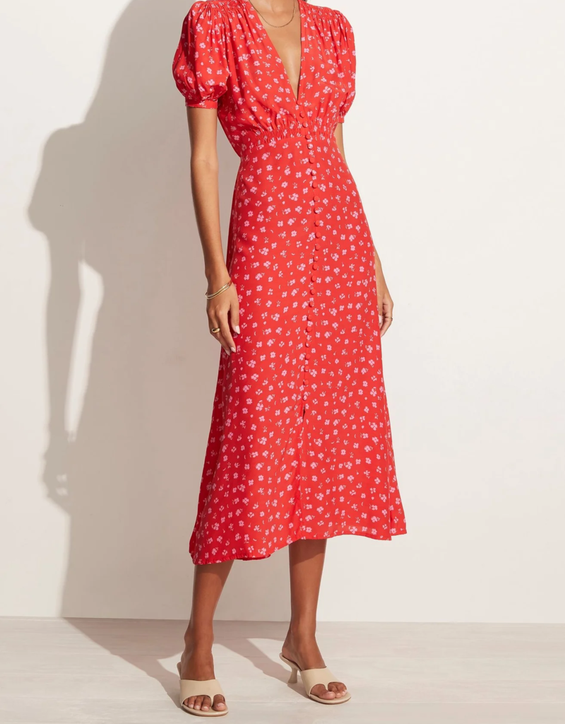 PRINTED BUTTON FRONT MIDI DRESS