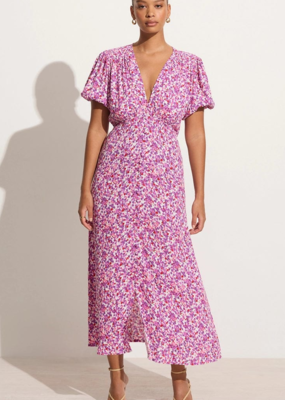 Faithfull Bellavista Floral Button-Front Midi Dress in Violet Floral (Medium)