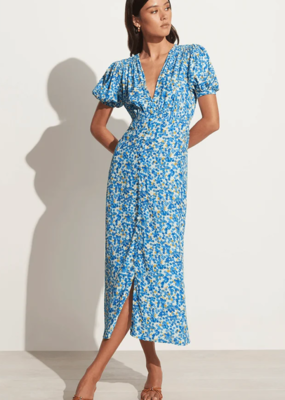 Faithfull Bellavista Floral Button-Front Midi Dress in Lou Blue Floral