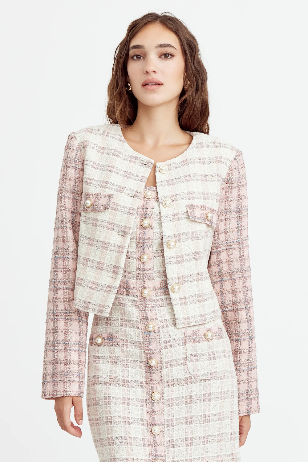 Liana mix Tweed Dress in Pink Ivory
