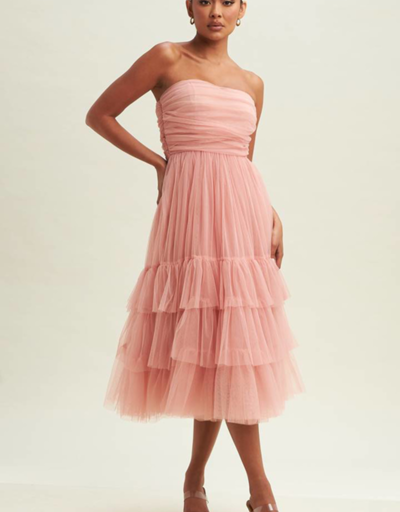 Luxxel Liv Tiered Tulle Midi Dress