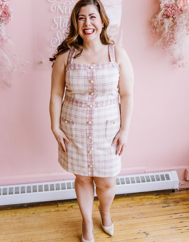 Adelyn Rae Liana mix Tweed Dress in Pink Ivory