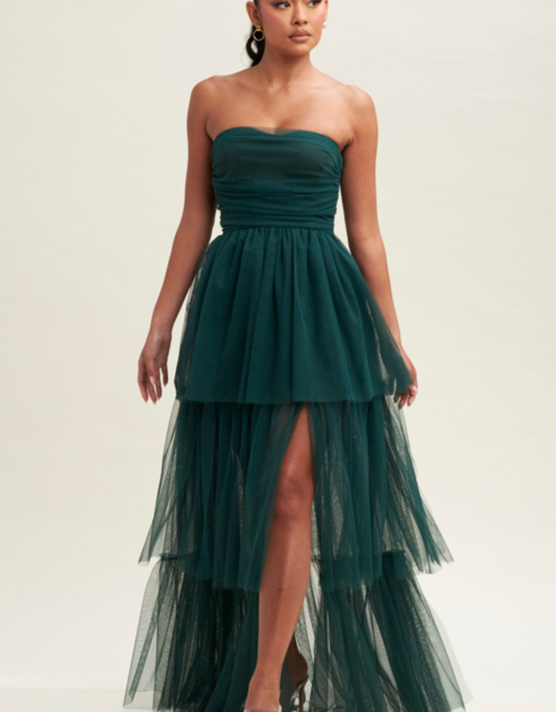 Halle Maxi Dress With Velvet Flower Detail - Dark Green