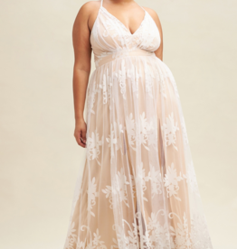 Luxxel Halle Maxi Dress - White with Nude *Only 1X Left*