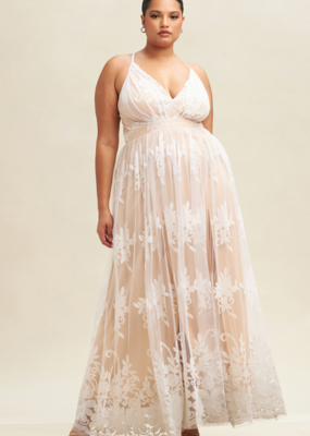 Luxxel Halle Maxi Dress - White with Nude *Only 1X Left*