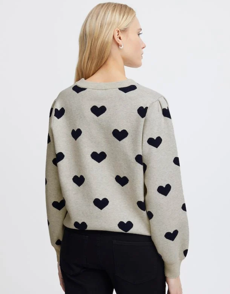 ICHI Brielle Heart Print Knitted Pullover