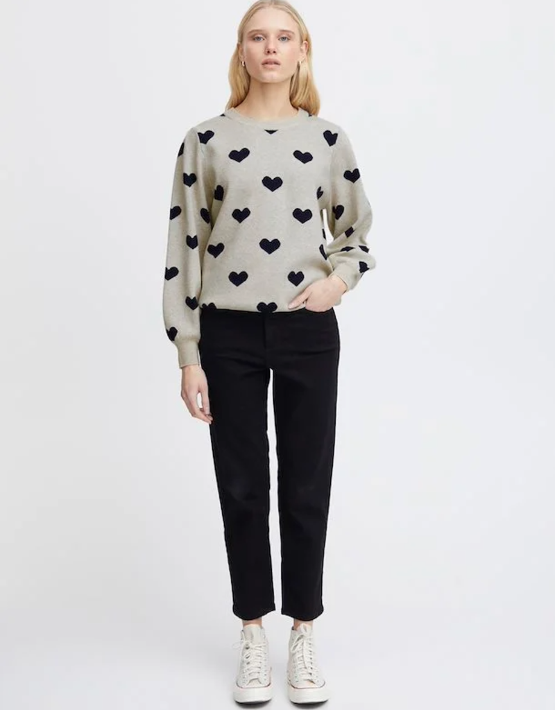 ICHI Brielle Heart Print Knitted Pullover