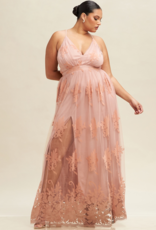Luxxel Halle Maxi Dress with Velvet Flower Detail - Blush