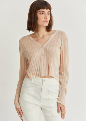 Crescent Leah Sheer Ribbed Cardigan in Pink Champagne