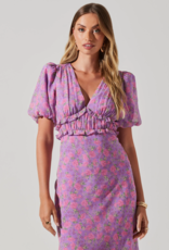 ASTR Esperanza Floral Puff Sleeve Midi Dress