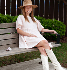 Brunette the Label Poplin Three Tiered T-Shirt Dress in Pale Pink
