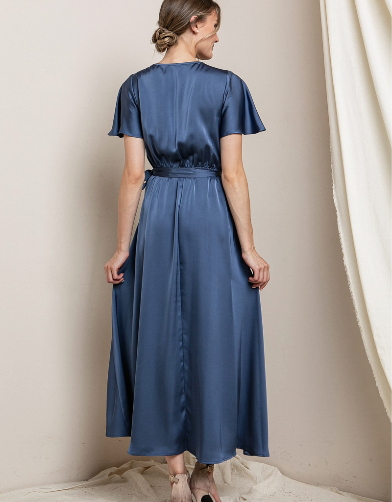Soieblu Lexi Satin Midi Dress in French Blue