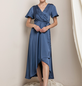 Soieblu Lexi Satin Midi Dress in French Blue