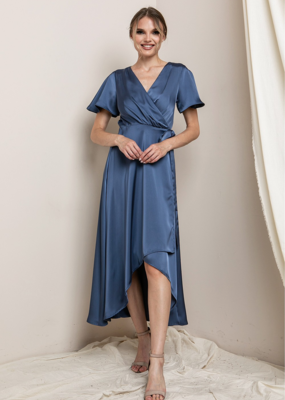 Soieblu Lexi Satin Midi Dress in French Blue