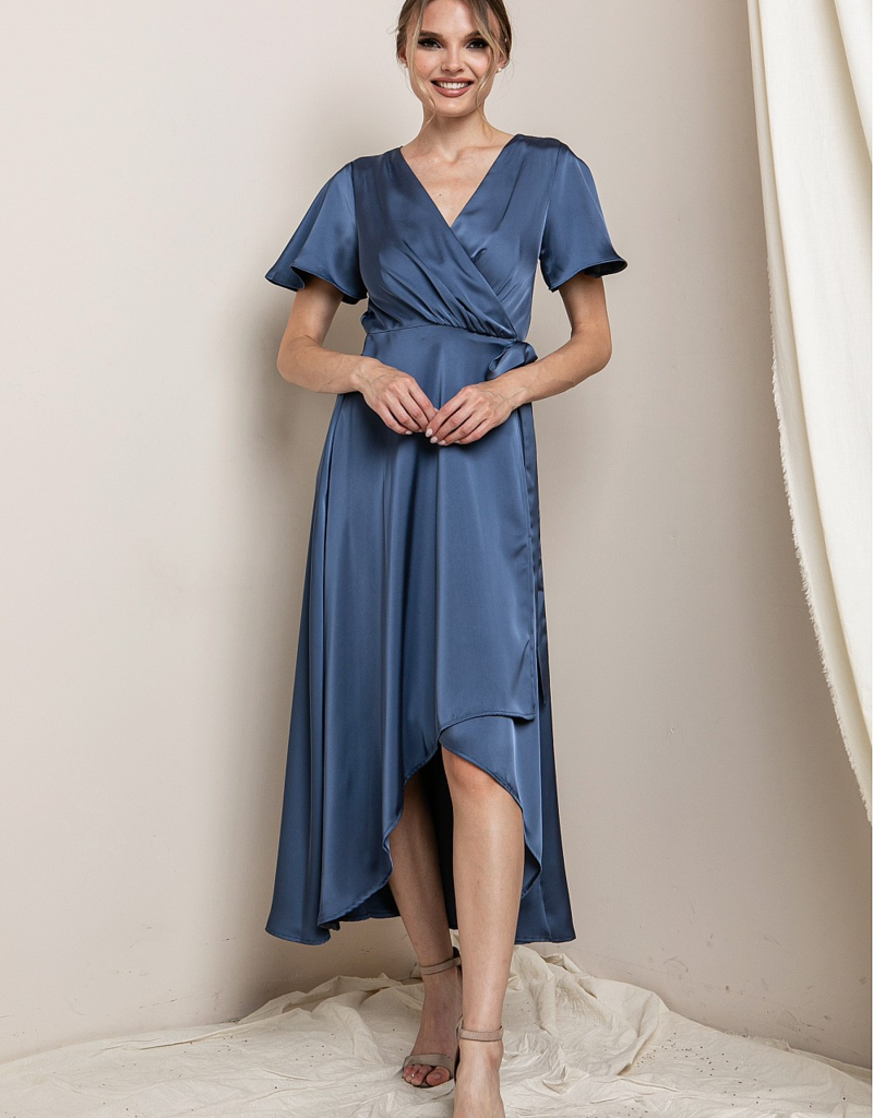 Soieblu Lexi Satin Midi Dress in French Blue