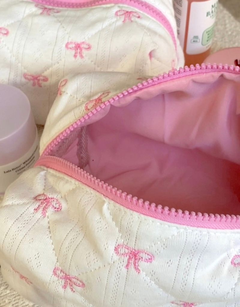 Colorful Natalie Pink Bows Embroidered Makeup Bag