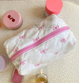 Colorful Natalie Pink Bows Embroidered Makeup Bag