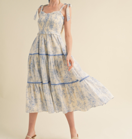 &Merci Tiered Lace Trim Floral Midi Dress