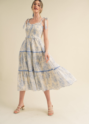 &Merci Tiered Lace Trim Floral Midi Dress