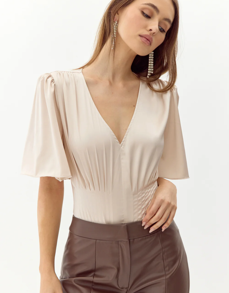 Adelyn Rae Johanna Short Sleeve Pintucked Bodysuit (FINAL SALE)