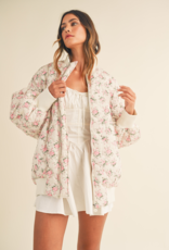 Mable Breanne Oversized Floral Bomber Jacket with Puff Sleeves