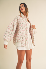 Mable Breanne Oversized Floral Bomber Jacket with Puff Sleeves