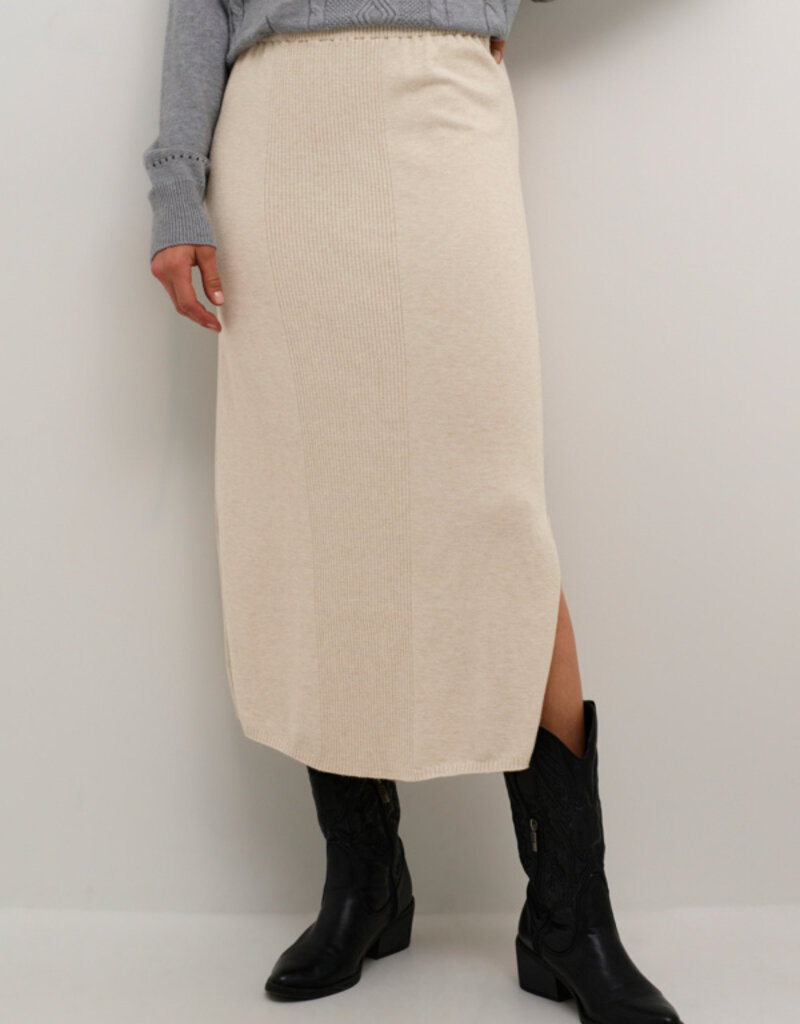 Cream Dela Long Rib Knit Skirt