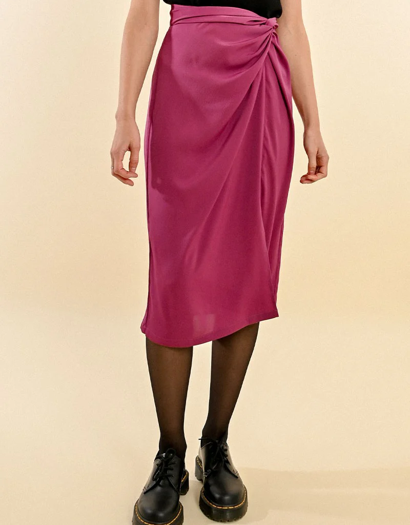 Molly Bracken Winslet Satin Knot Slit Skirt