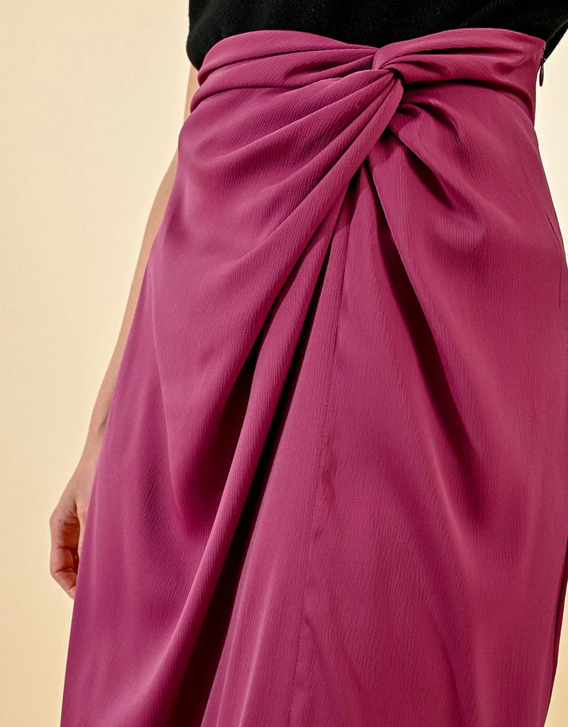 Molly Bracken Winslet Satin Knot Slit Skirt