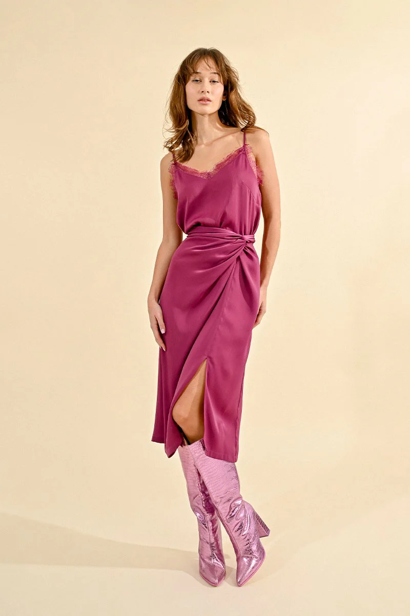 Winslet Satin Knot Slit Skirt - Adorn Boutique
