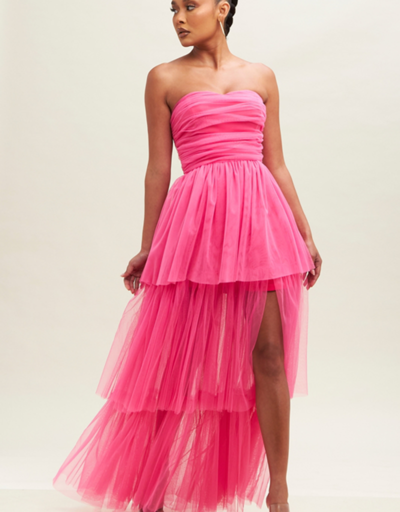 Luxxel Lara Tiered Tulle Maxi Dress