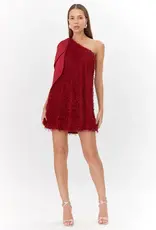 Adelyn Rae Elisha One Shoulder Fringe Mini Dress