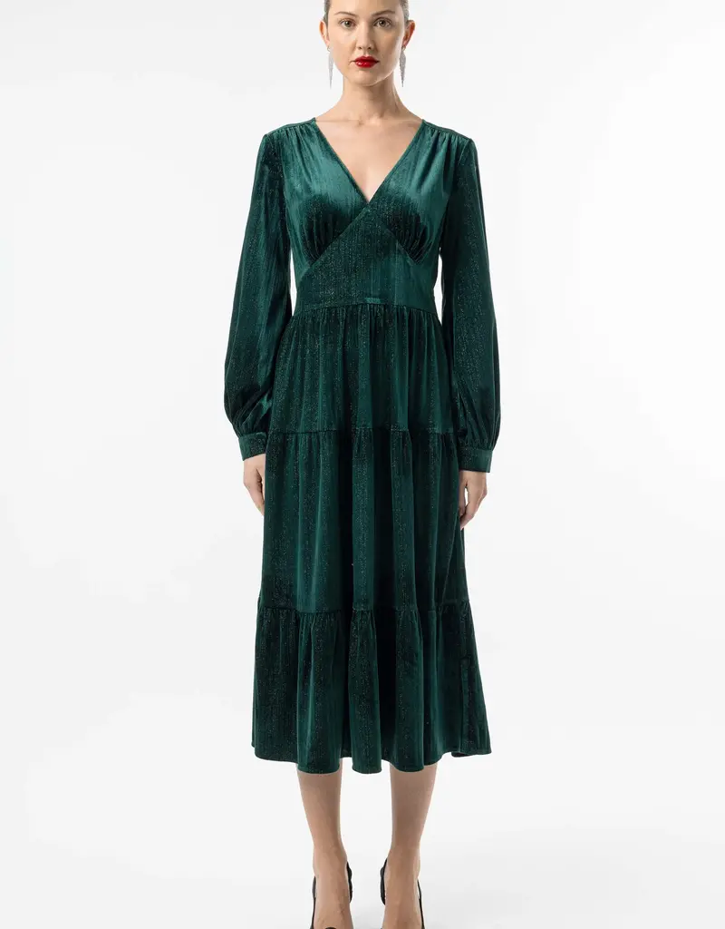 Angel Eye Cigar Tiered Sparkle Velvet Midi