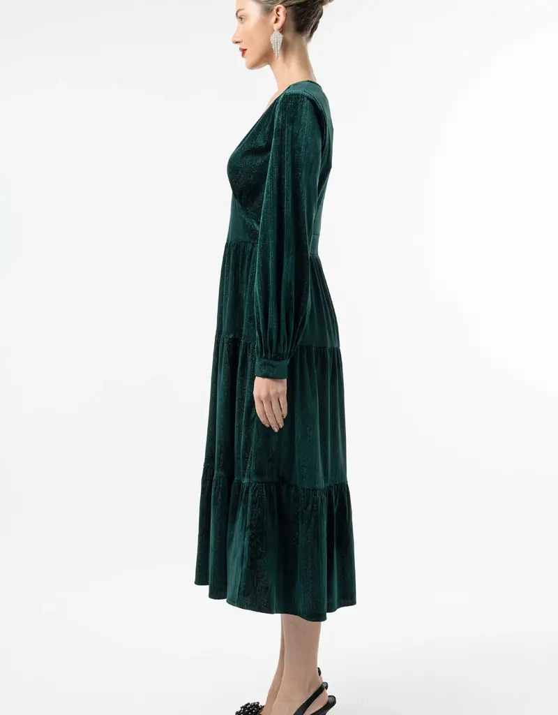 Angel Eye Cigar Tiered Sparkle Velvet Midi