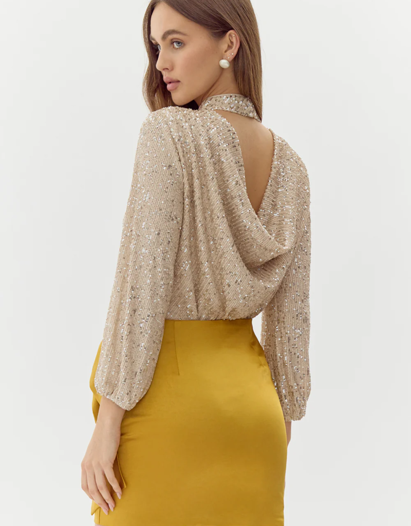Adelyn Rae Cara High Neck Sequin Blouse