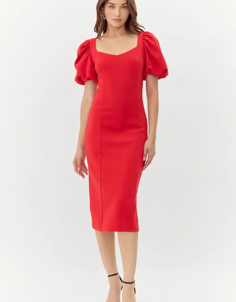 Adelyn Rae Jenna Puff Sleeve Midi Dress (FINAL SALE)