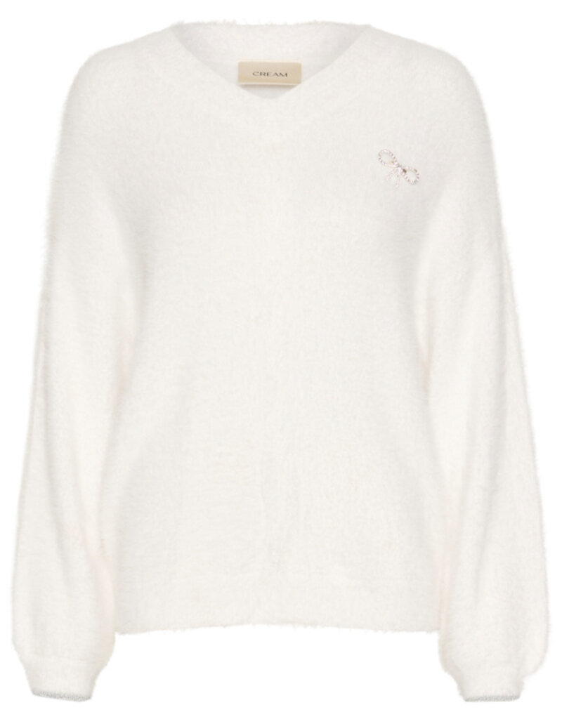Cream Frosty Knit Pullover With Brooch (FINAL SALE)