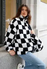 Brunette the Label Checkerboard Full Zip Sherpa Jacket
