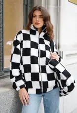 Brunette the Label Checkerboard Full Zip Sherpa Jacket