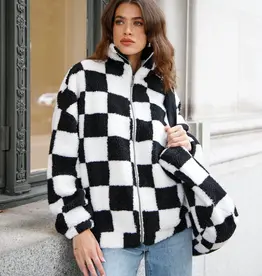 Brunette the Label Brunette the Label - Checkerboard Full Zip Sherpa Jacket *Two Colours*