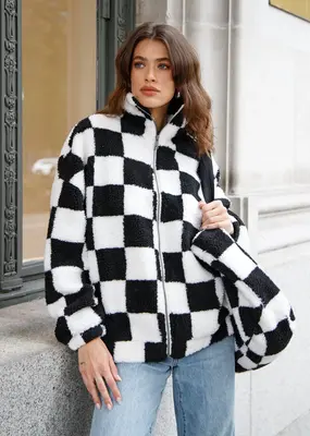 Brunette the Label Brunette the Label - Checkerboard Full Zip Sherpa Jacket *Two Colours*