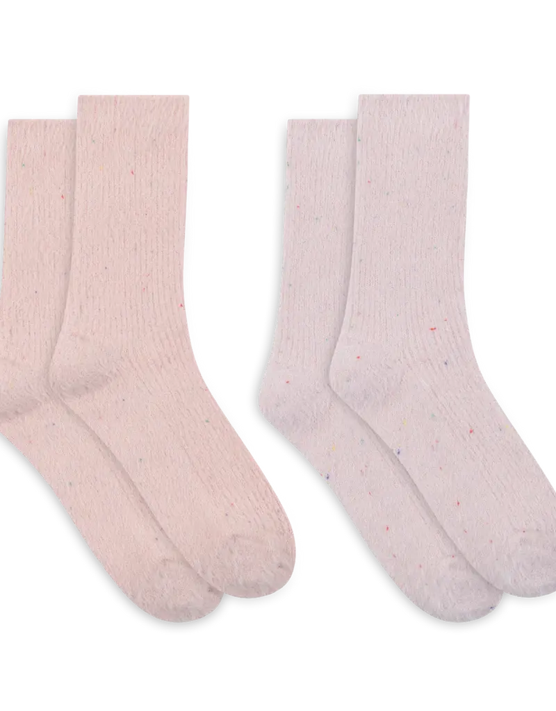 Lemon 2PK Non-Terry Feather Fleck Cozy Crew Socks