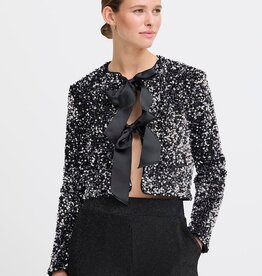 B.Young Paillet Bow Jacket in Black with Silver Sequins